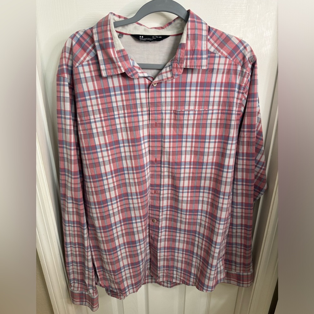 Under Armour Men's Plaid Dress Shirt - Red and White